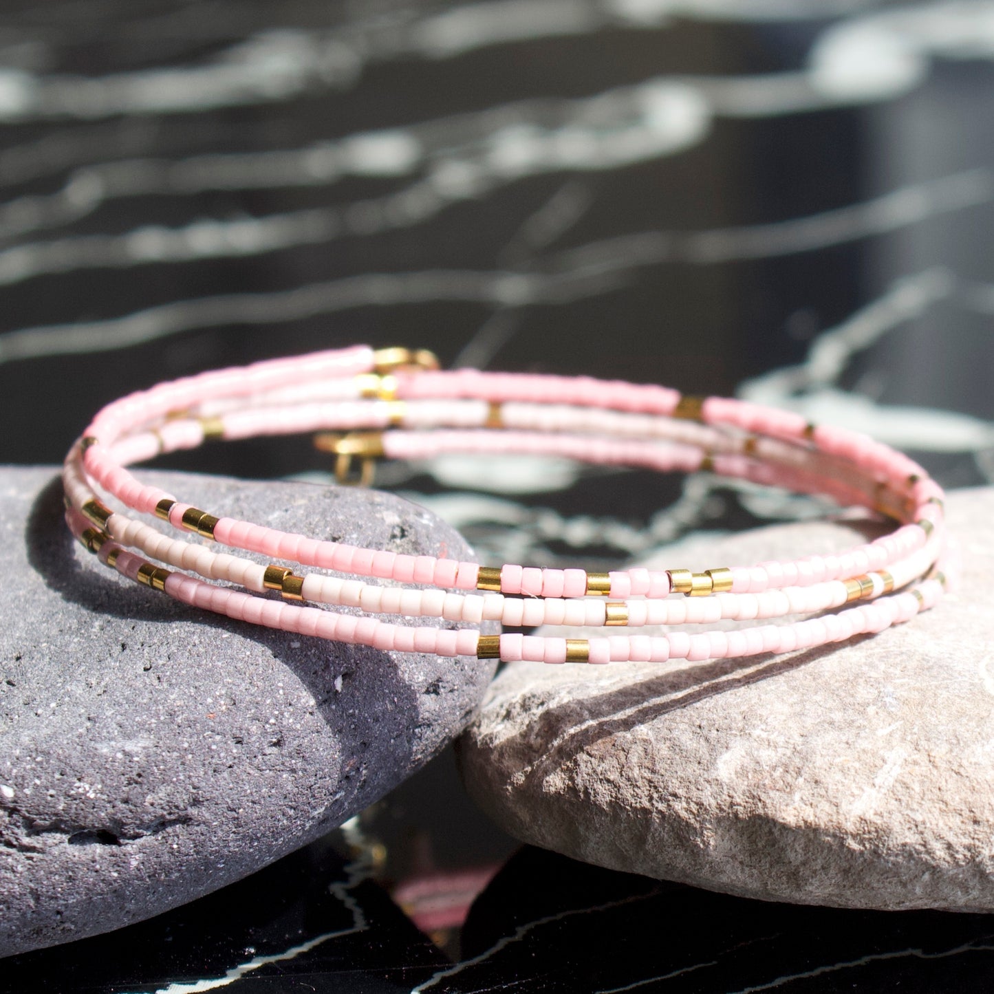 Bracelet Clara jonc 3 rangs en perles Miyuki doré ou argent