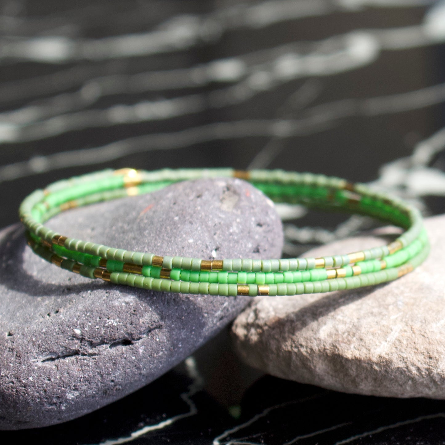 Bracelet Clara jonc 3 rangs en perles Miyuki doré ou argent