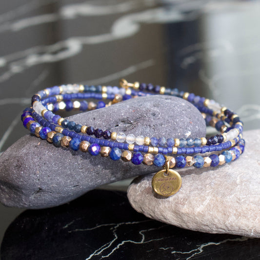 Bracelet Emma jonc 3 rangs en pierres naturelles et Miyuki doré ou argent