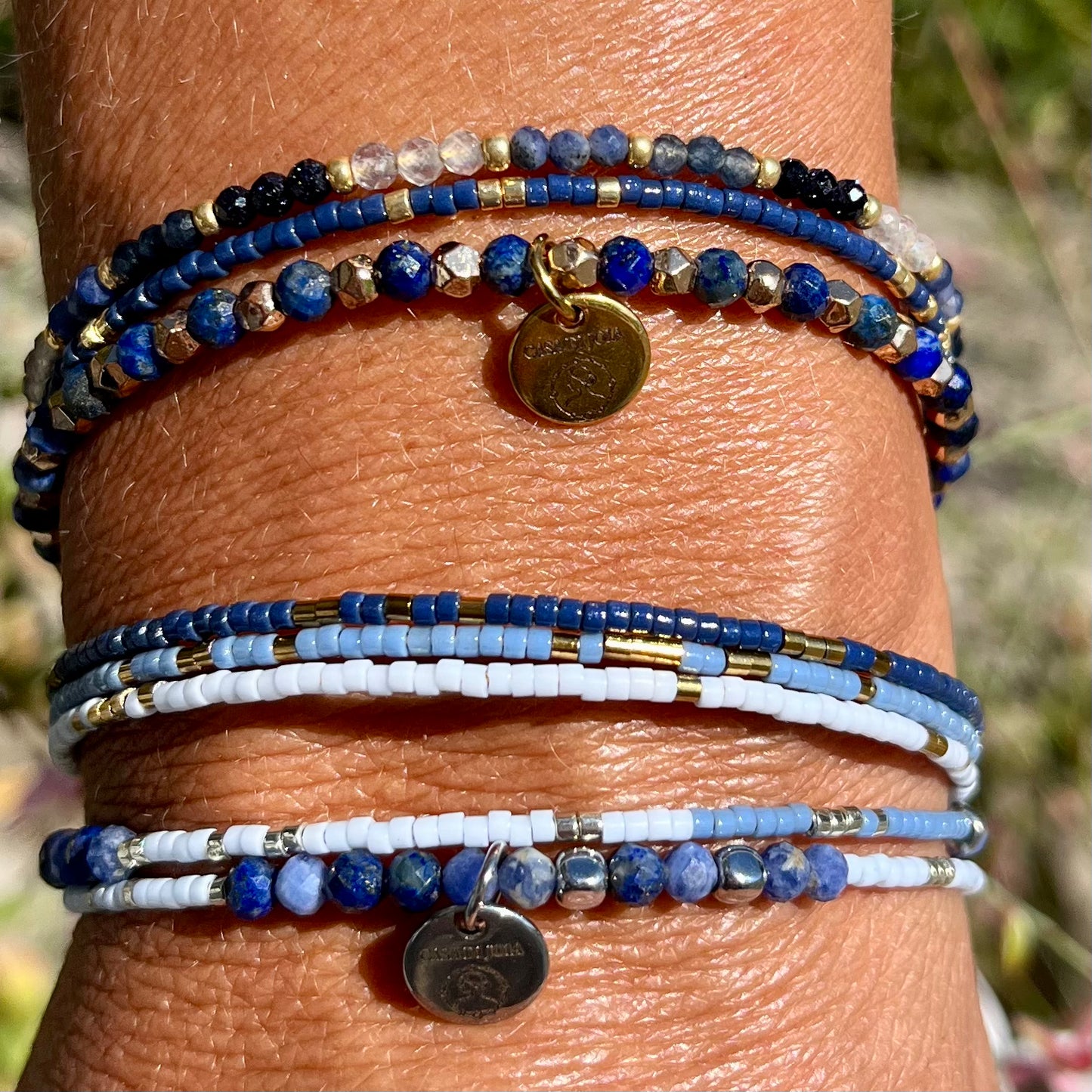 Bracelet Sandrina jonc 2 rangs en pierres naturelles et Miyuki doré ou argent