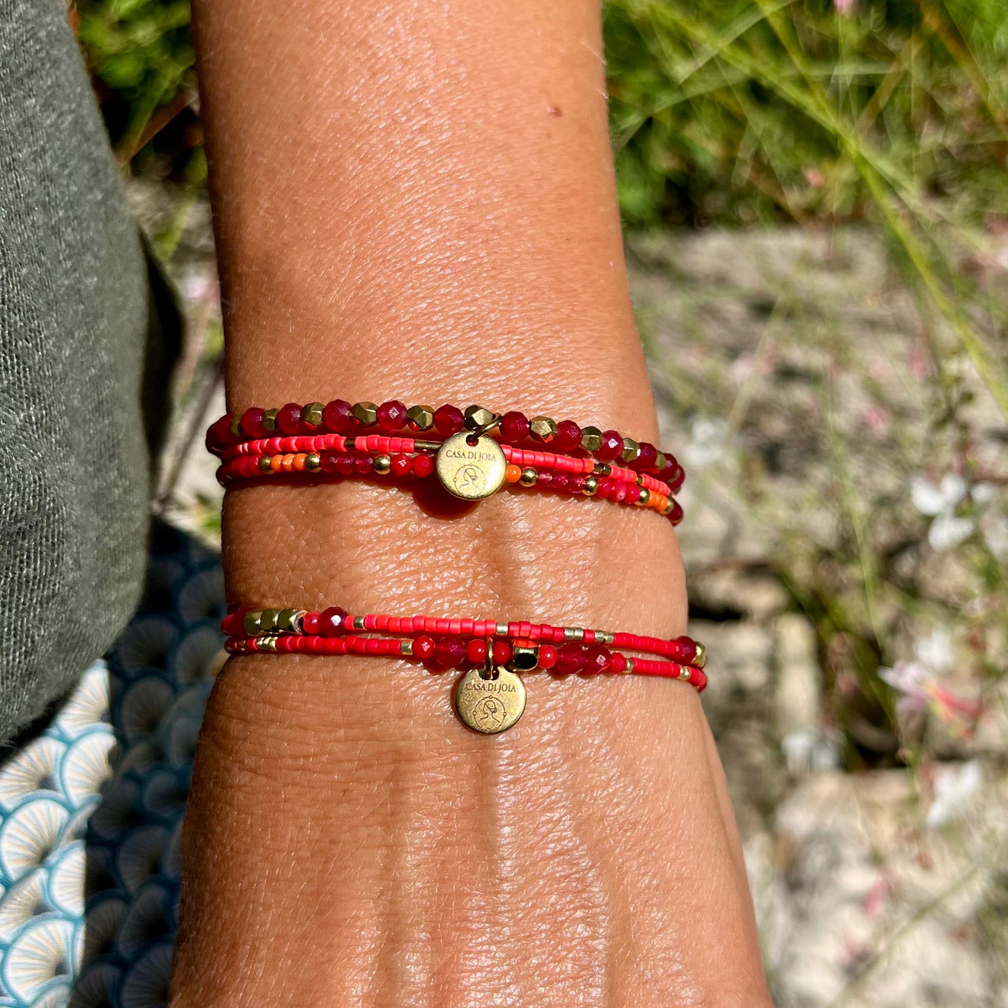 Bracelet Sandrina jonc 2 rangs en pierres naturelles et Miyuki doré ou argent