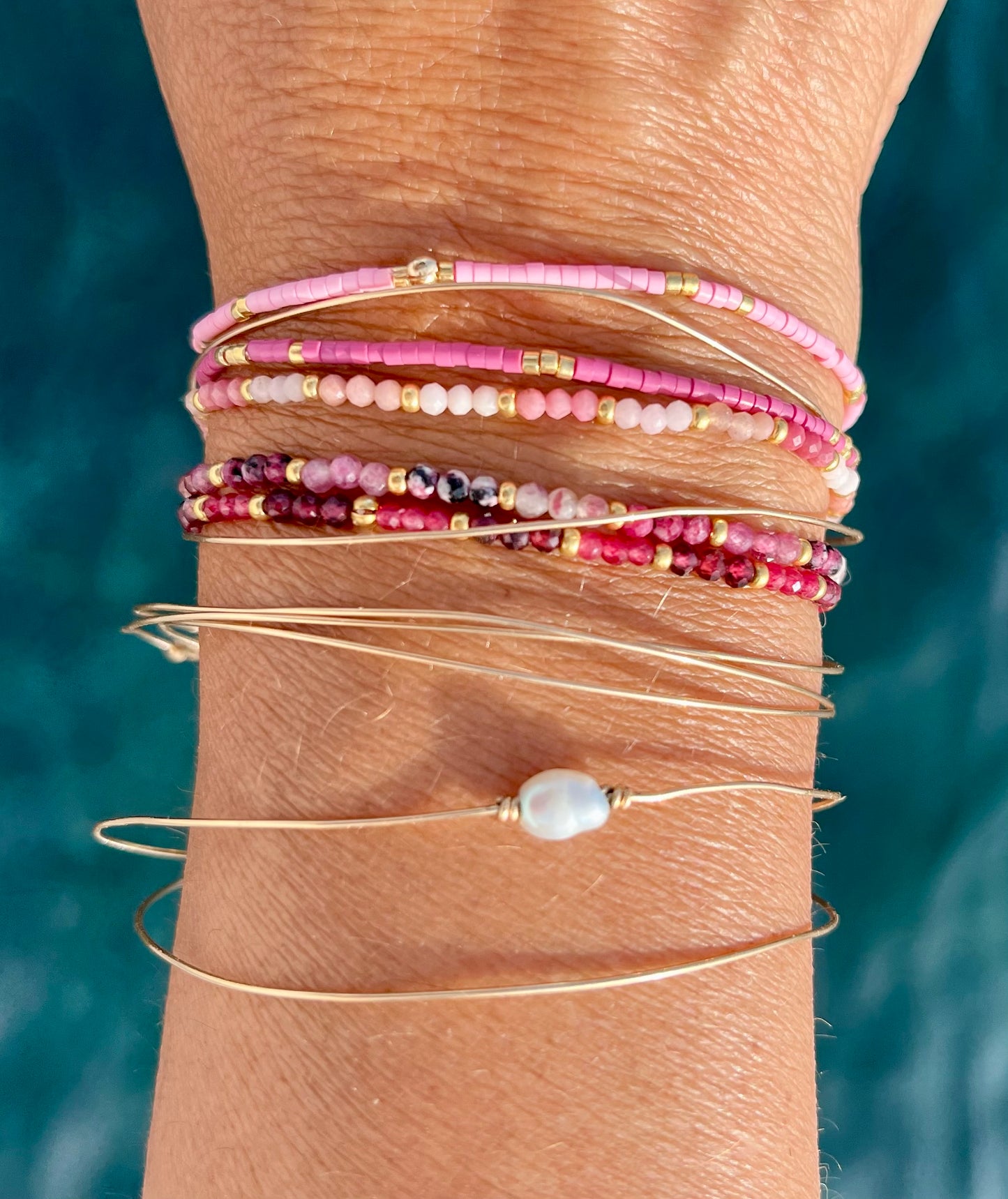 Bracelet Bella en pierres naturelles et perles argentées