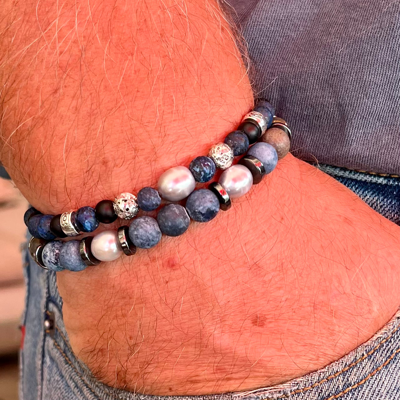 Bracelet Homme Miguel en pierres naturelles et perle grise