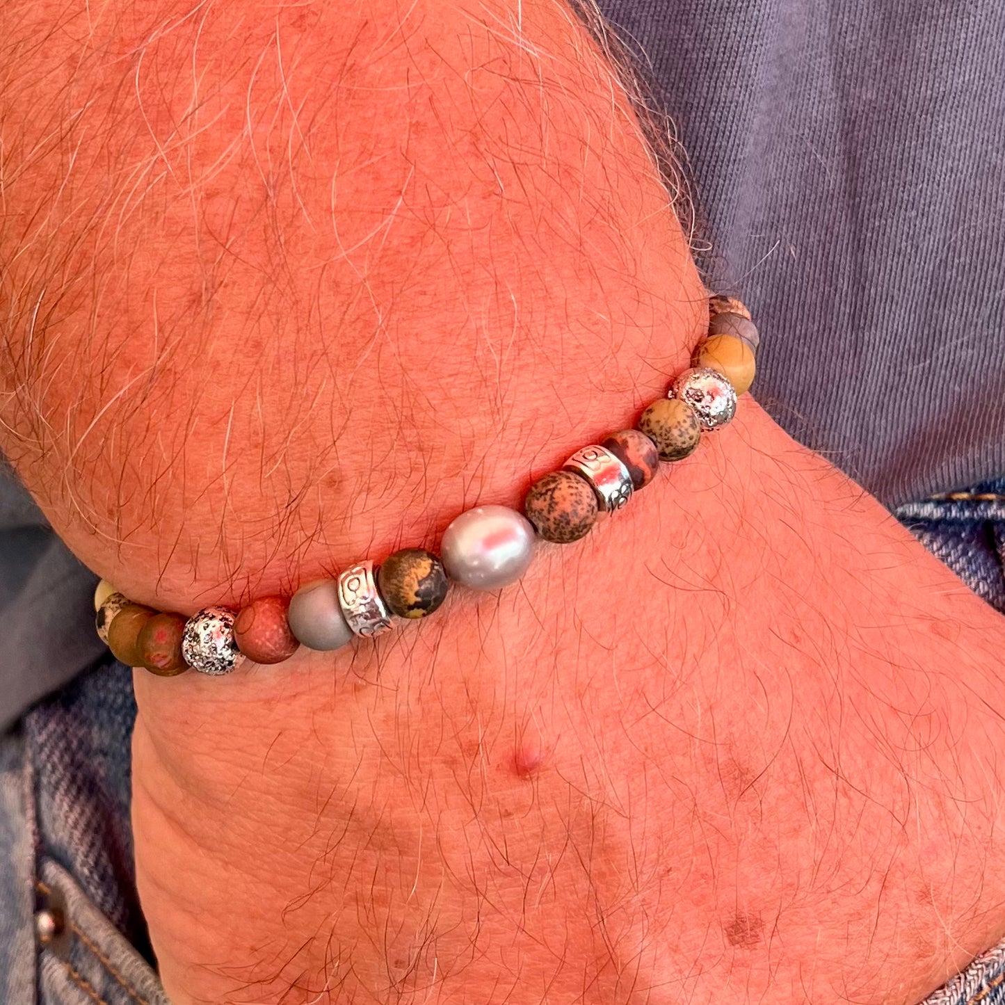 Bracelet Homme Miguel en pierres naturelles et perle grise