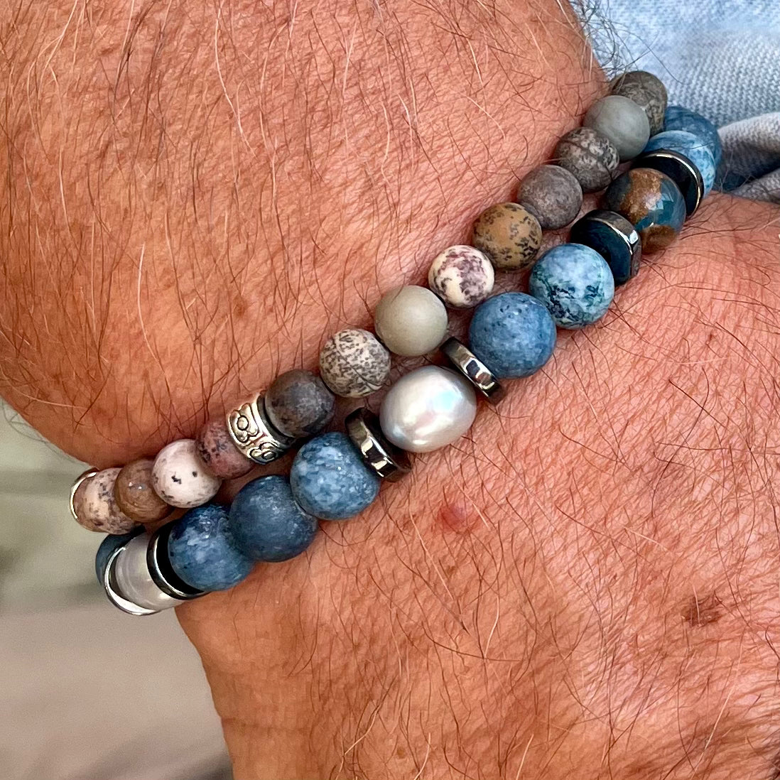 Bracelet Homme Sylvio en pierres naturelles et perles de nacre