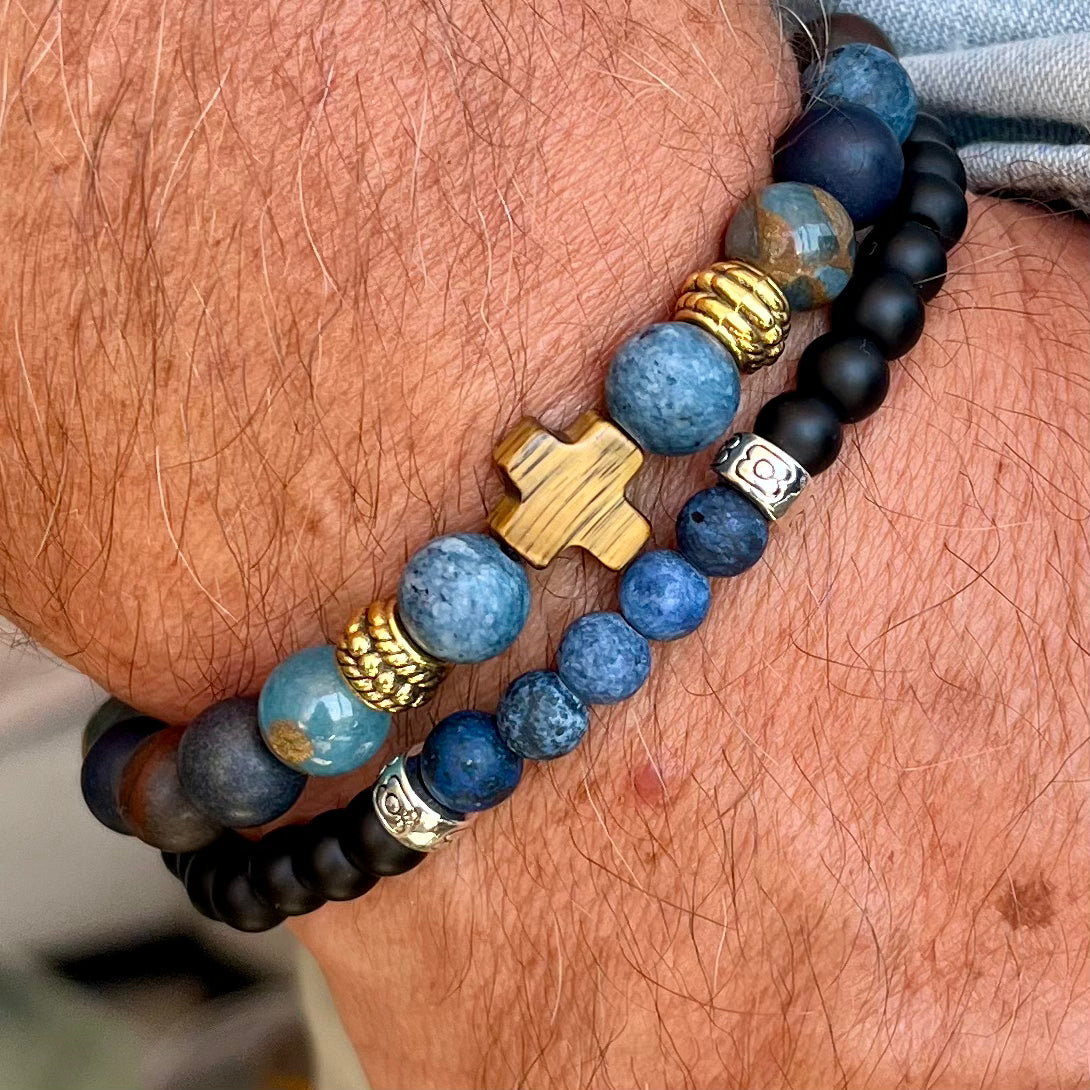 Bracelet Homme Jeannot en pierres naturelles et croix oeil de tigre