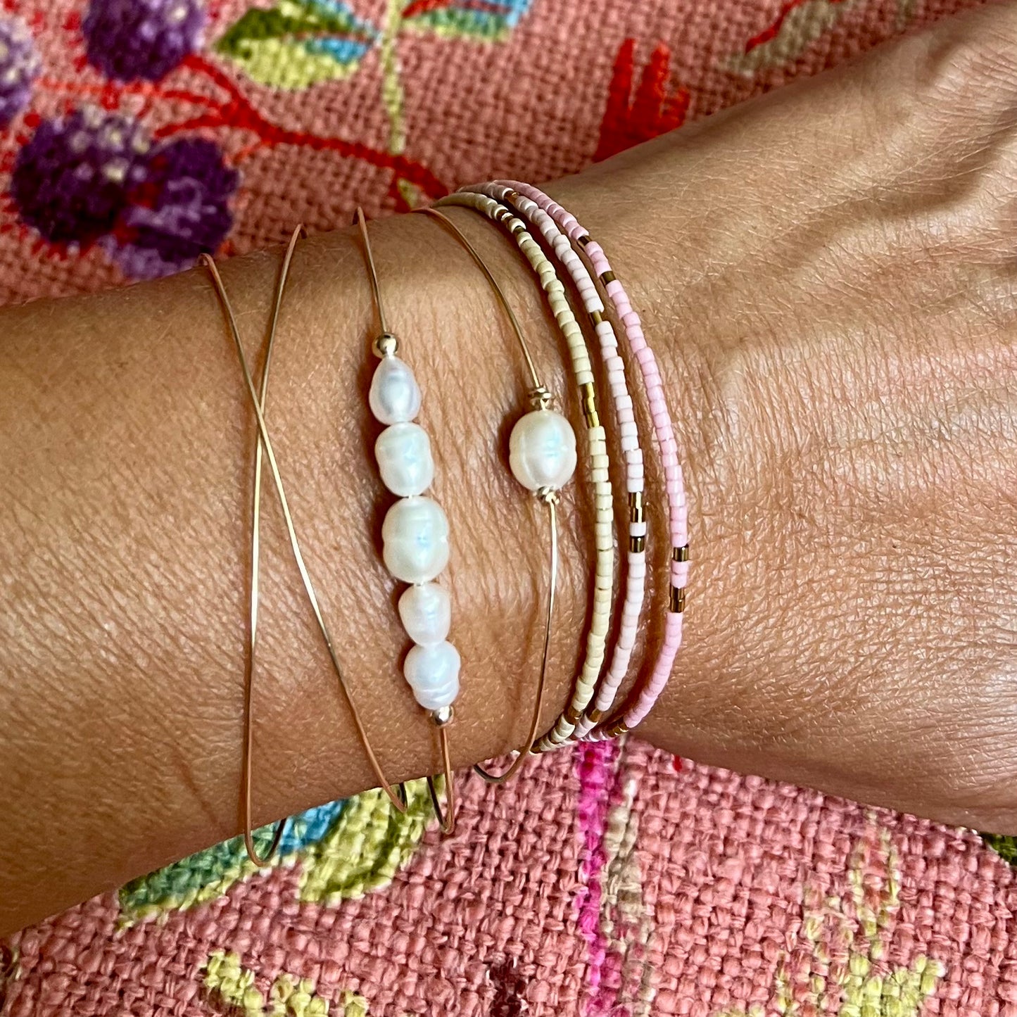 Bracelet Clara jonc 3 rangs en perles Miyuki doré ou argent