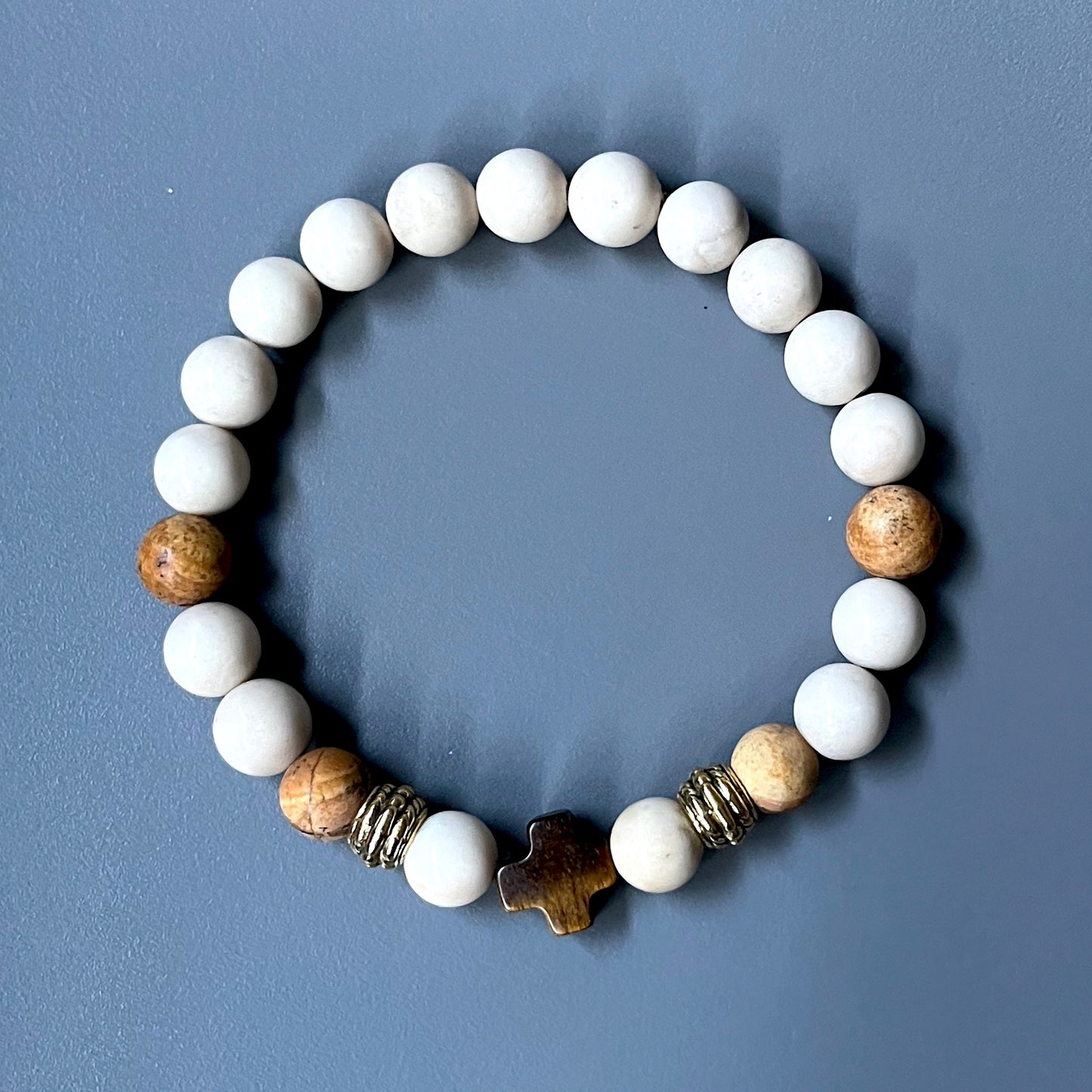 Bracelet Homme Jeannot en pierres naturelles et croix oeil de tigre