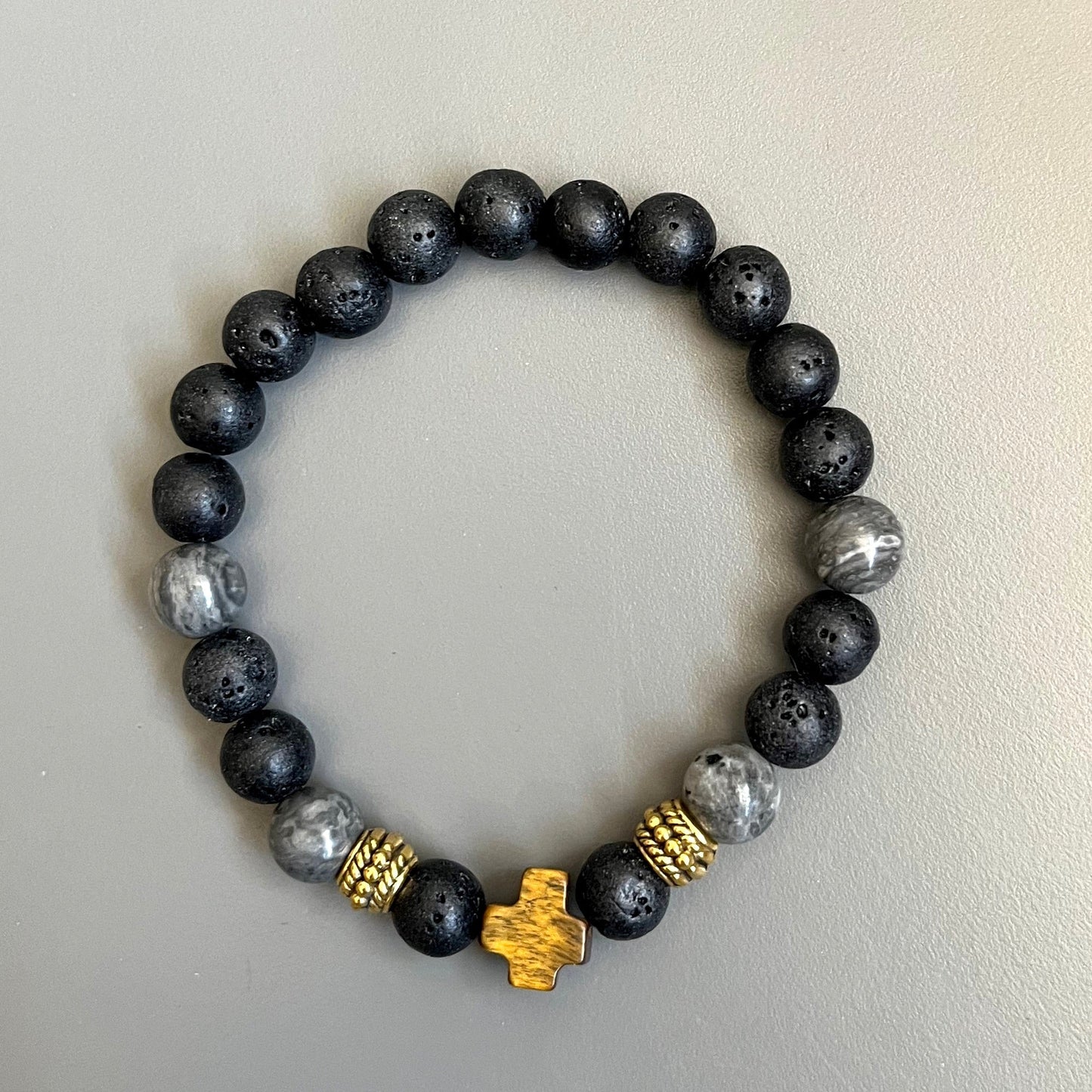 Bracelet Homme Jeannot en pierres naturelles et croix oeil de tigre