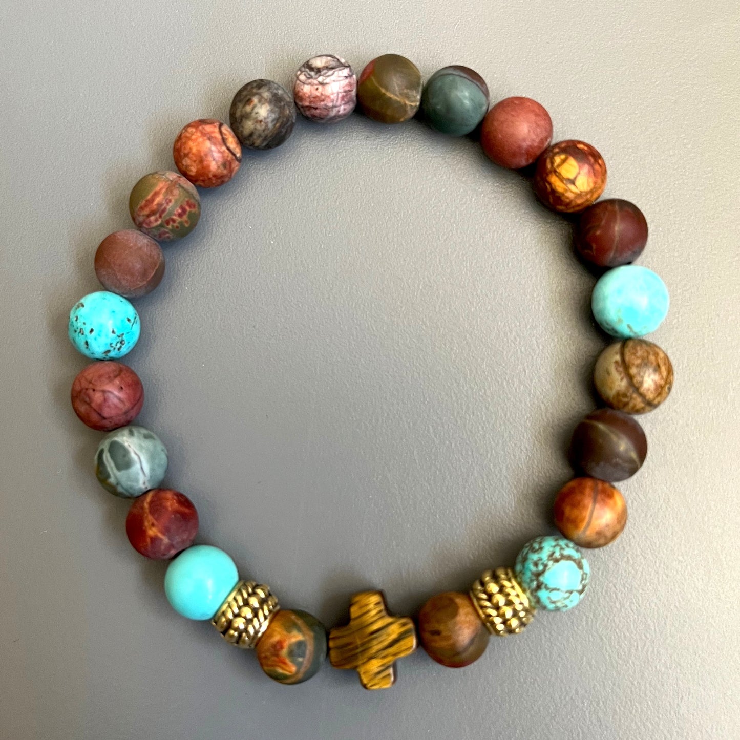 Bracelet Homme Jeannot en pierres naturelles et croix oeil de tigre