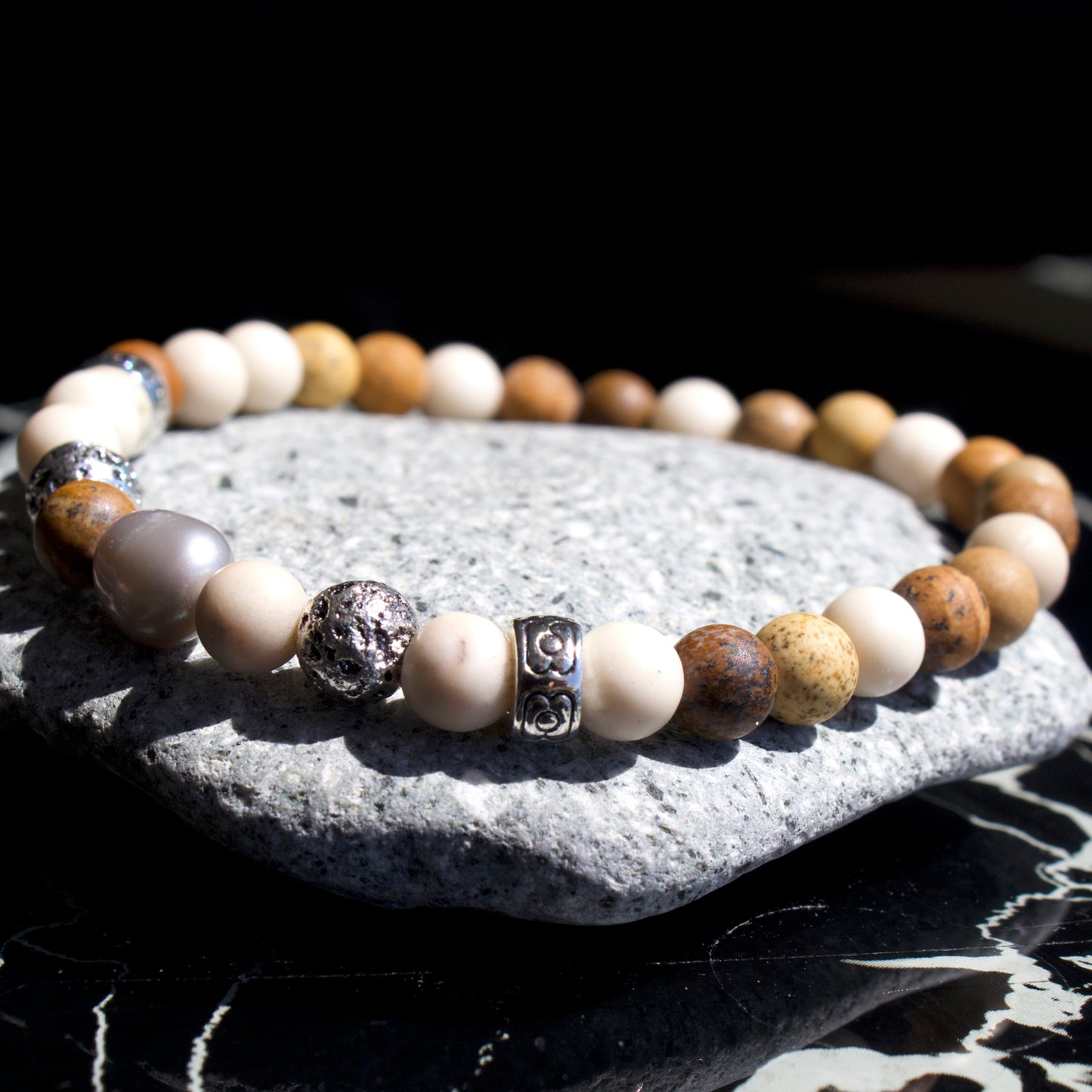 Bracelet Homme Miguel en pierres naturelles et perle grise
