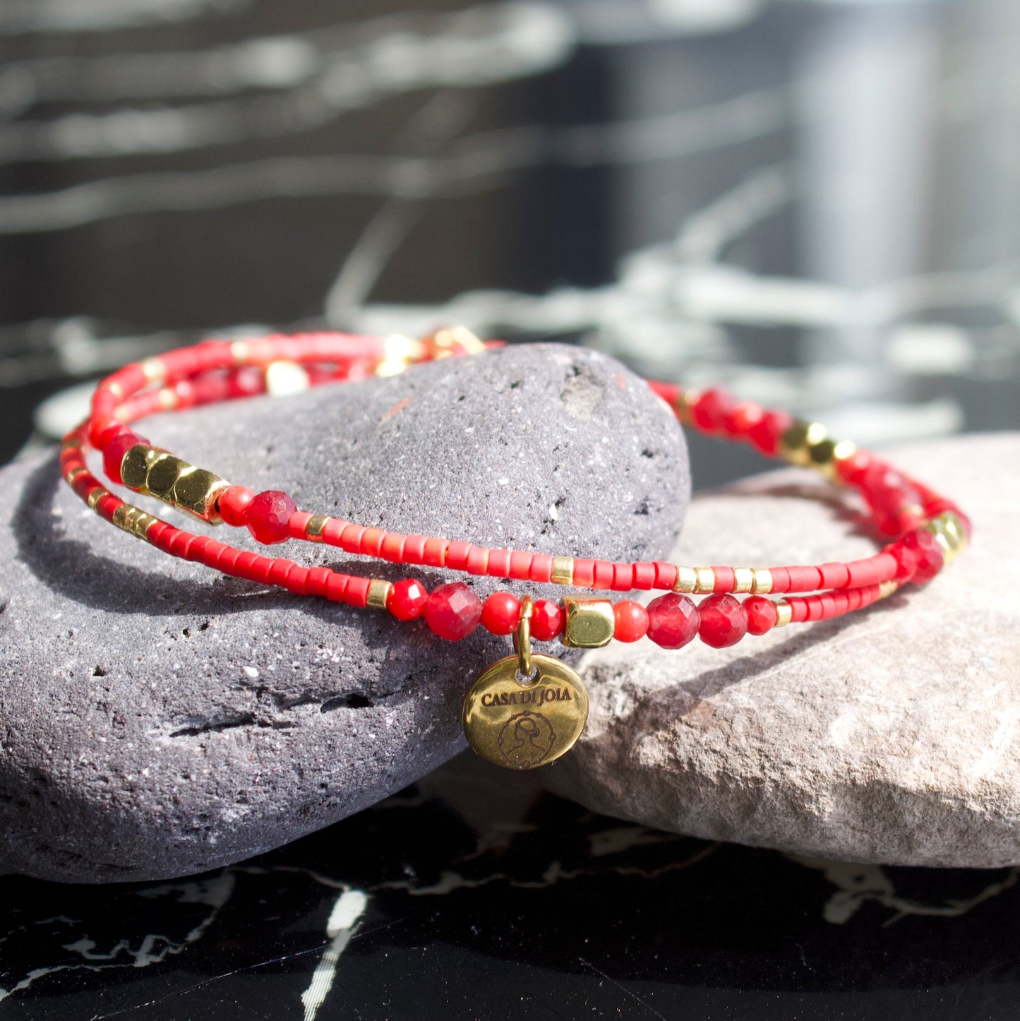 Bracelet Sandrina jonc 2 rangs en pierres naturelles et Miyuki doré ou argent