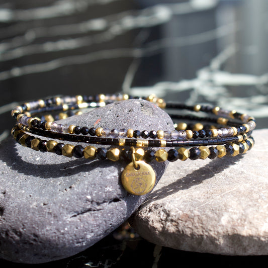 Bracelet Emma jonc 3 rangs en pierres naturelles et Miyuki doré ou argent