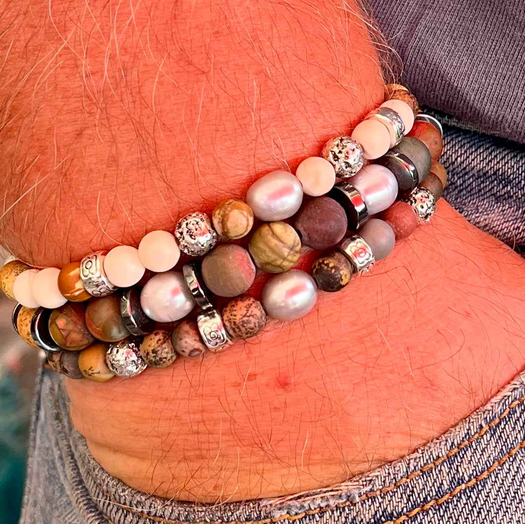 Bracelet Homme Miguel en pierres naturelles et perle grise