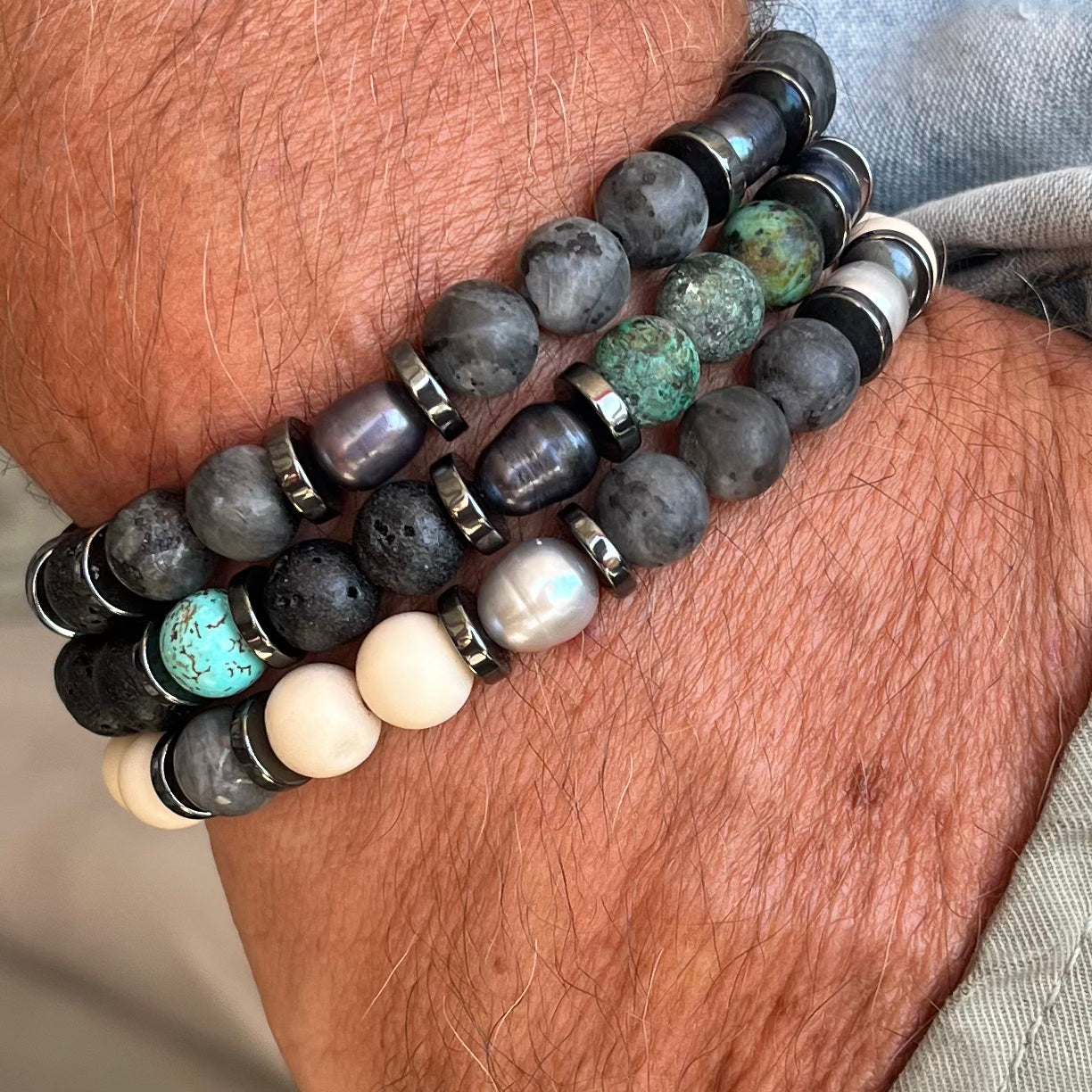 Bracelet Homme Sylvio en pierres naturelles et perles de nacre