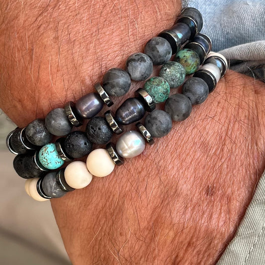 Bracelet Homme Sylvio en pierres naturelles et perles de nacre