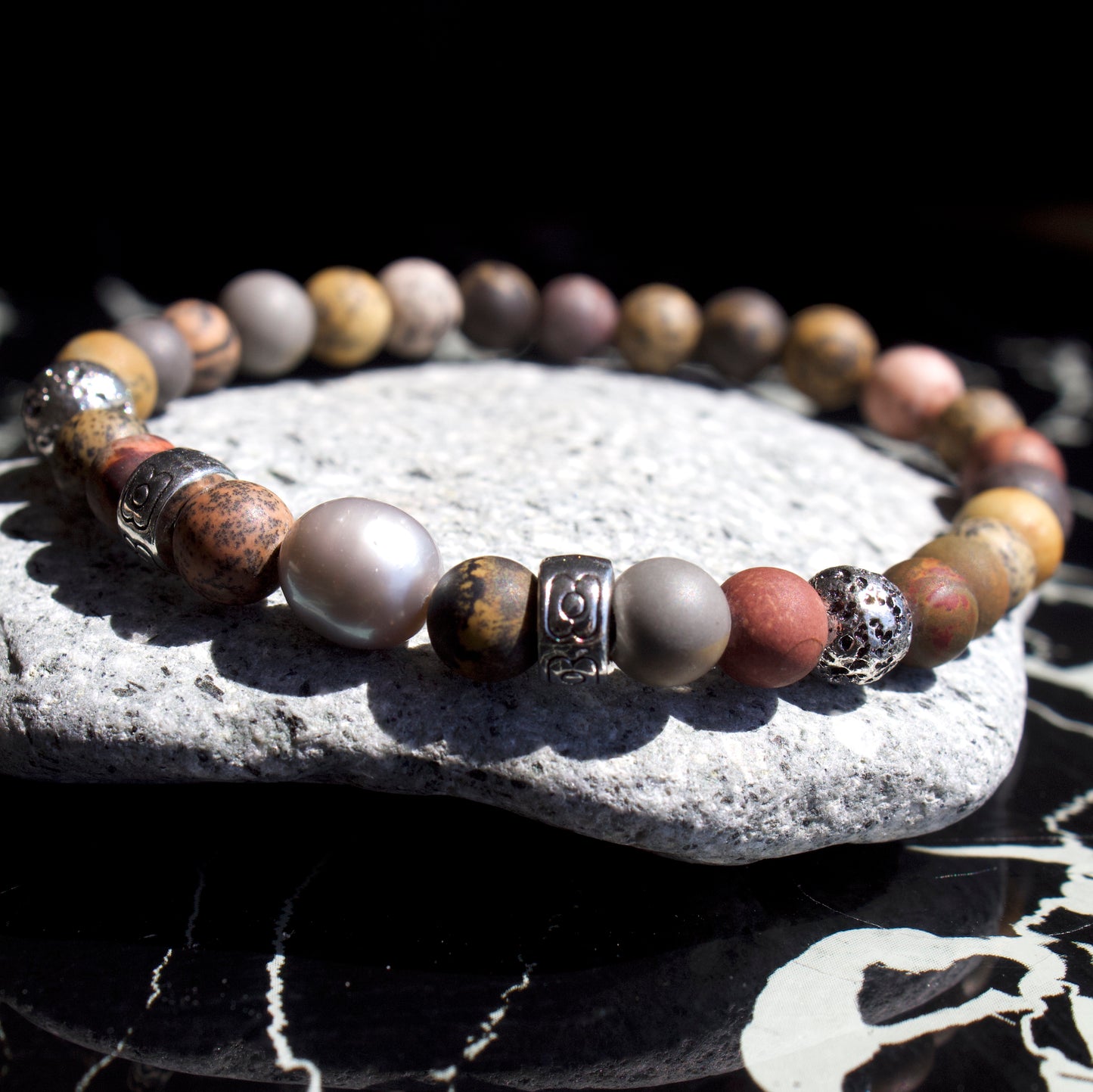 Bracelet Homme Miguel en pierres naturelles et perle grise