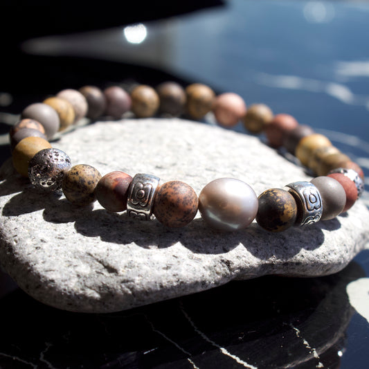 Bracelet Homme Miguel en pierres naturelles et perle grise