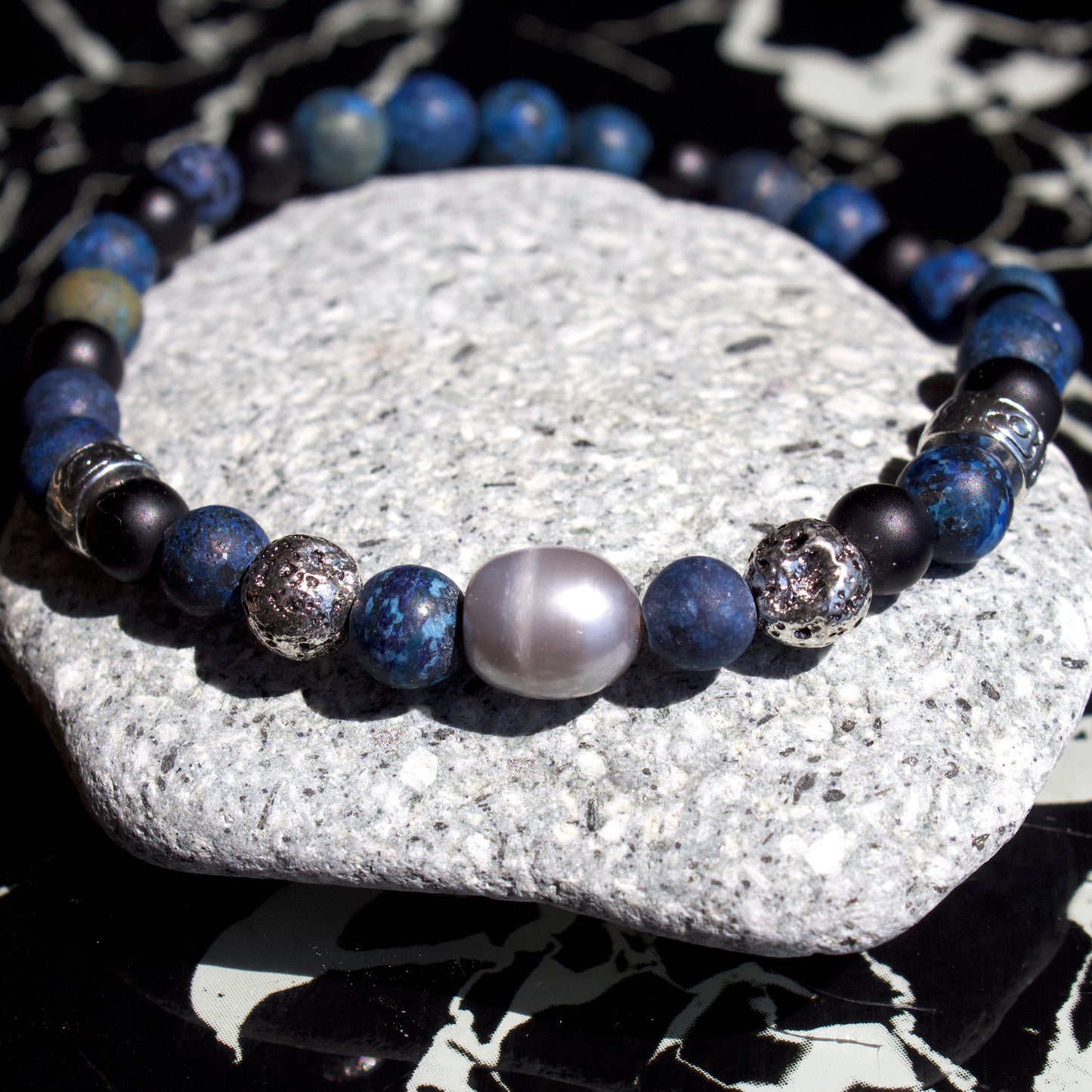Bracelet Homme Miguel en pierres naturelles et perle grise
